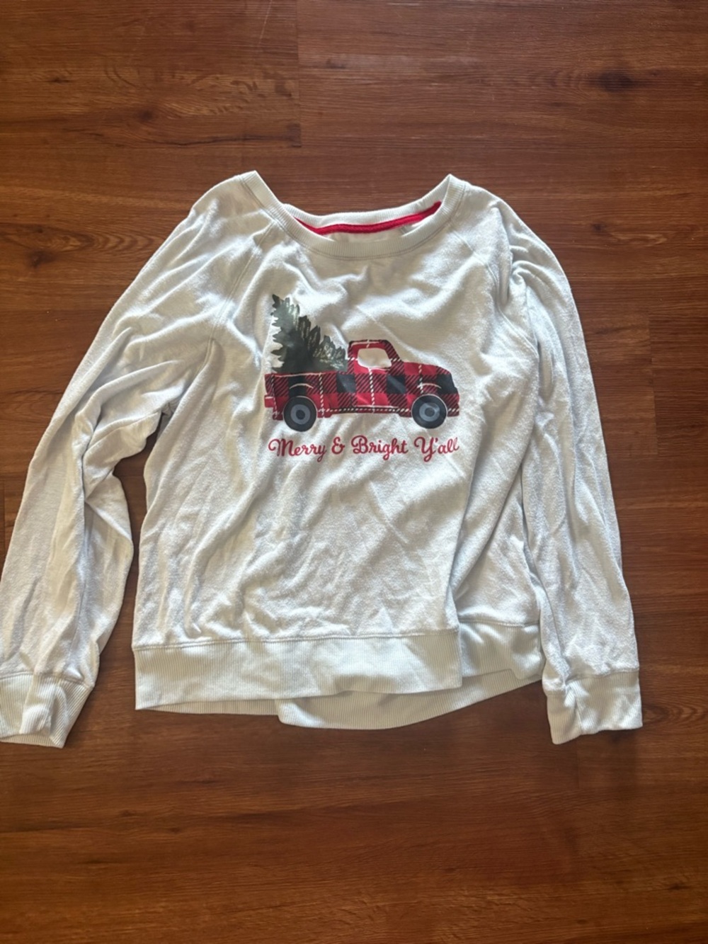 Plaid Truck 'Merry & Bright Y'all' White Long Sleeve Tee